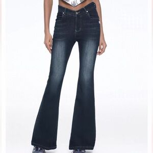 Elegant Dark Blue Women's Flare Jeans